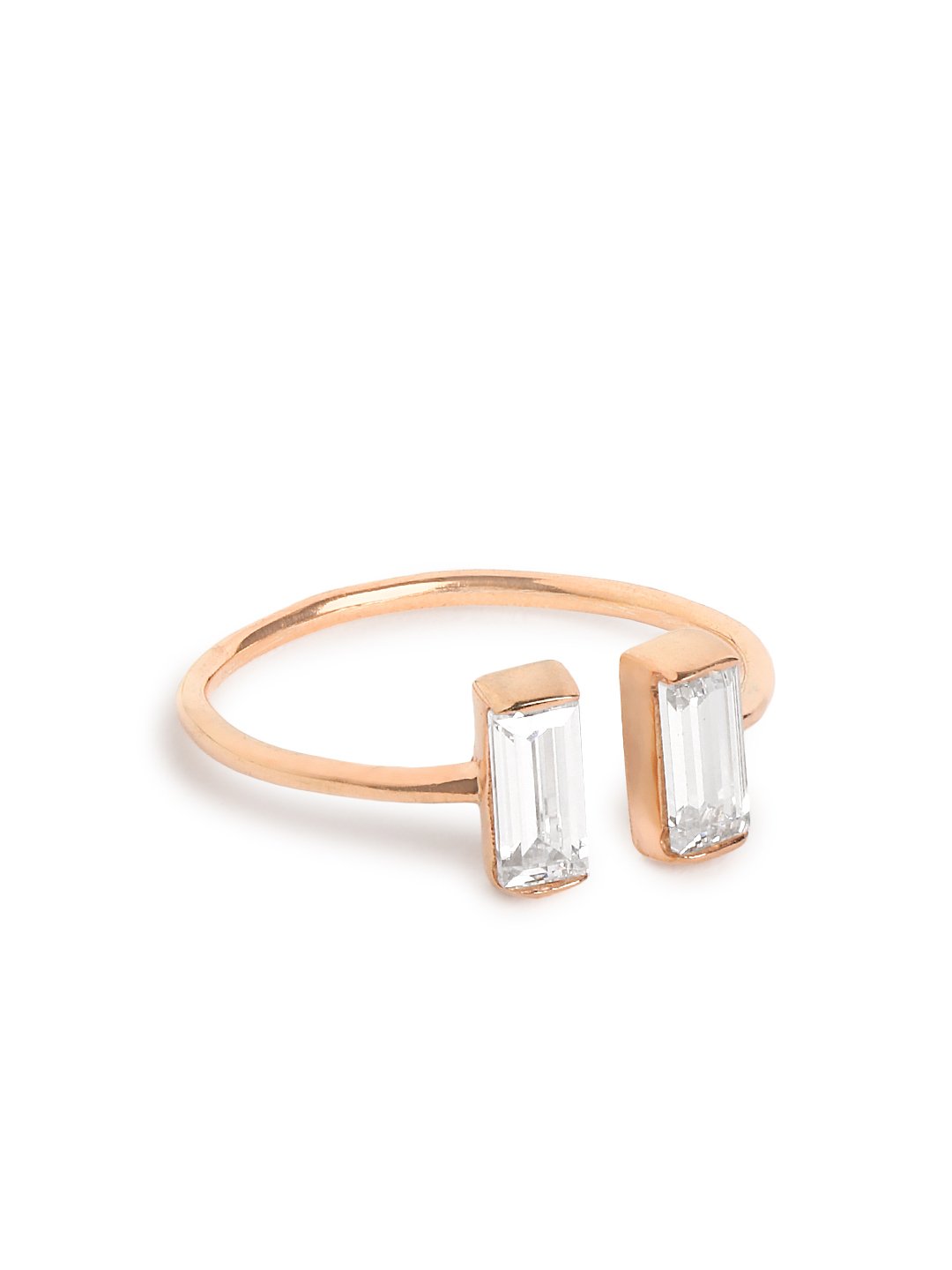 Crystal Baguette Open Ring (Pure Silver) - Rose Gold